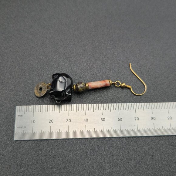 Copper Various Stones Year Of The Pig Dangle Earrings A6092 - Picture 4 of 5